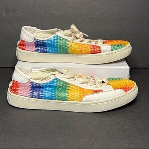 Soludos rainbow striped white sole sneakers leather lace up women's 10